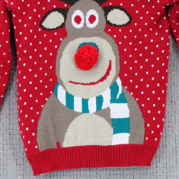 Vintage Blush Christmas Sweater Mens Large L Red Pullover Knit Red Nose Reindeer - Picture 4 of 9